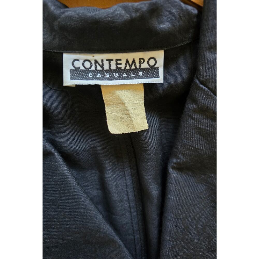 CONTEMPO CASUALS Vintage Black Damask Floral Jacquard Longline Blazer Small - Picture 5 of 7